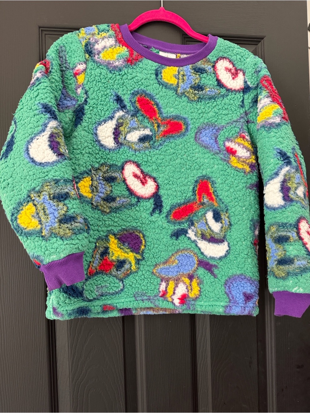 Disney Kids Plush Fleece Pullover - Green with Multicolor Pattern